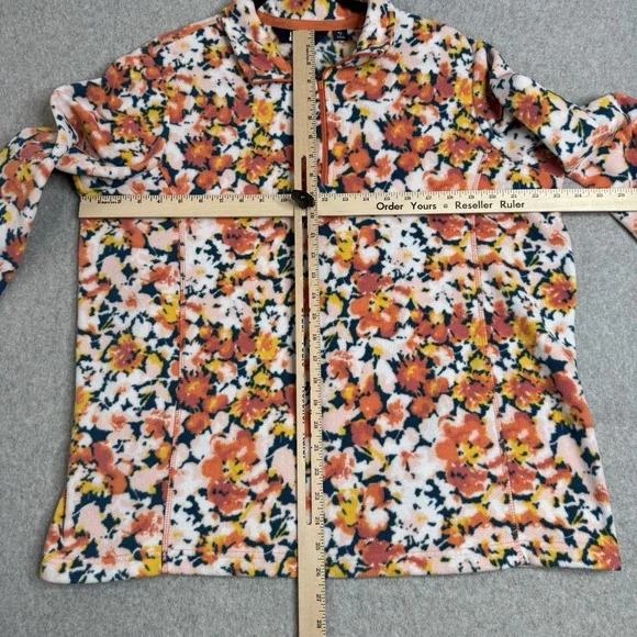 Land's End Women's XL Floral Print Qrt Zip Pullover Fleece Orange/Blue Flowers - Picture 2 of 8